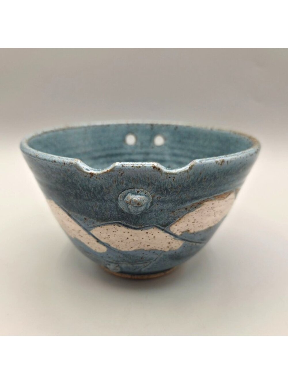 Handmade Ceramic Rice Bowl with Chopstick Holes & Rests Studio Pottery